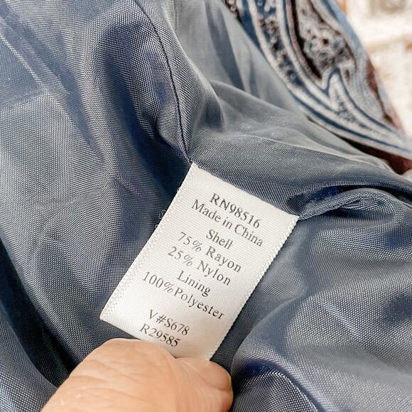 Coldwater Creek Boho Blue and Brown Velvet Burnout Mock Neck Blazer L - Picture 12 of 12